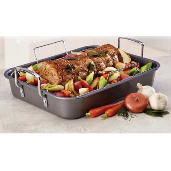 Farberware 12 x 16” Roaster Pan Non-Stick with Removable Chrome Plated U Rack - Picture 3 of 5
